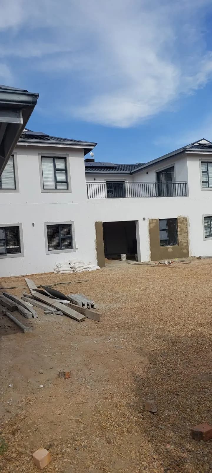 Residential development with freshly painted white exteriors
